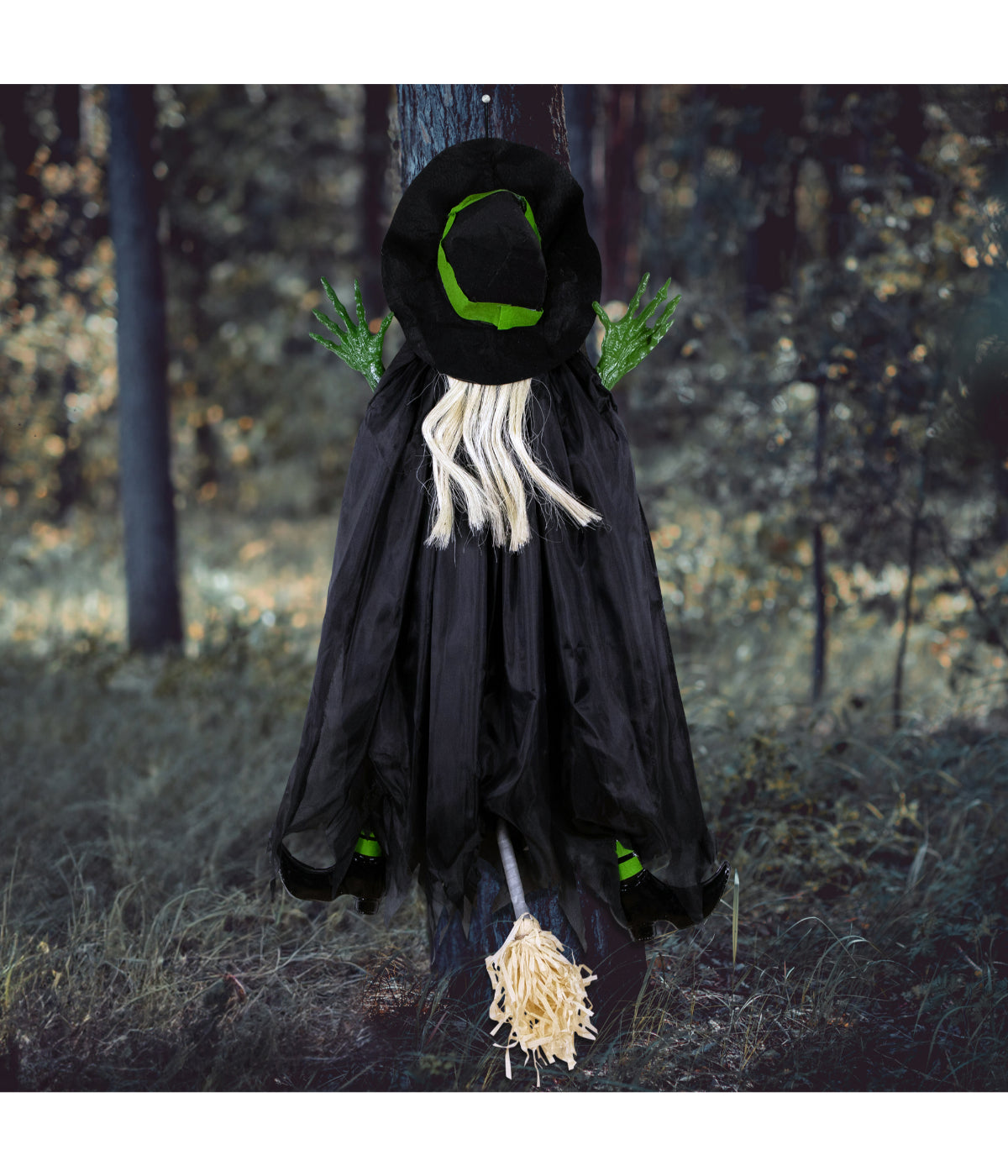 Crashed Giant Tree Trunk Witch Hanging Halloween Decoration