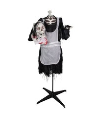 Lighted Head-in-Hand Skeleton Maid Animated Halloween Decoration