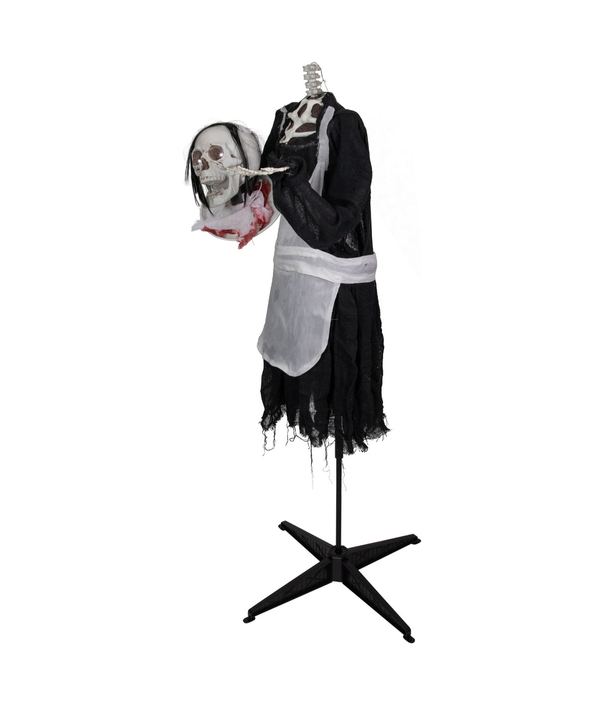 Lighted Head-in-Hand Skeleton Maid Animated Halloween Decoration