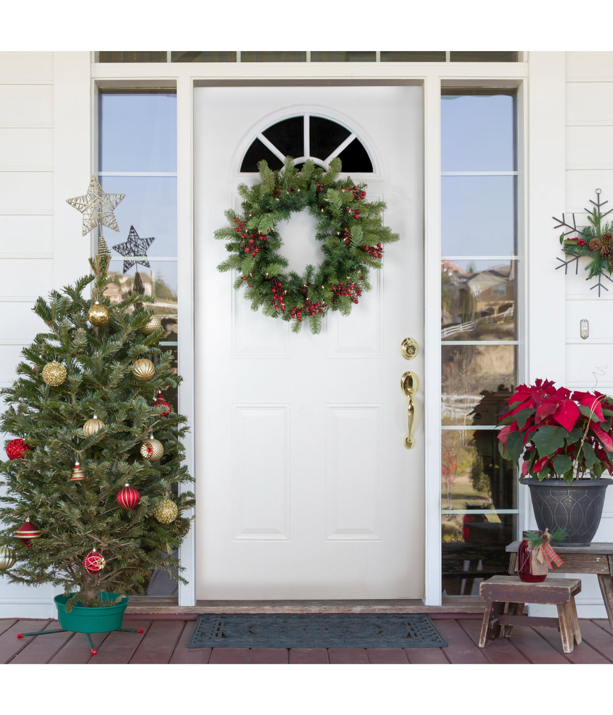  Noble Fir with Red Berries & Pine Cones Artificial Christmas Wreath with Pre-lit Clear Lights, 24