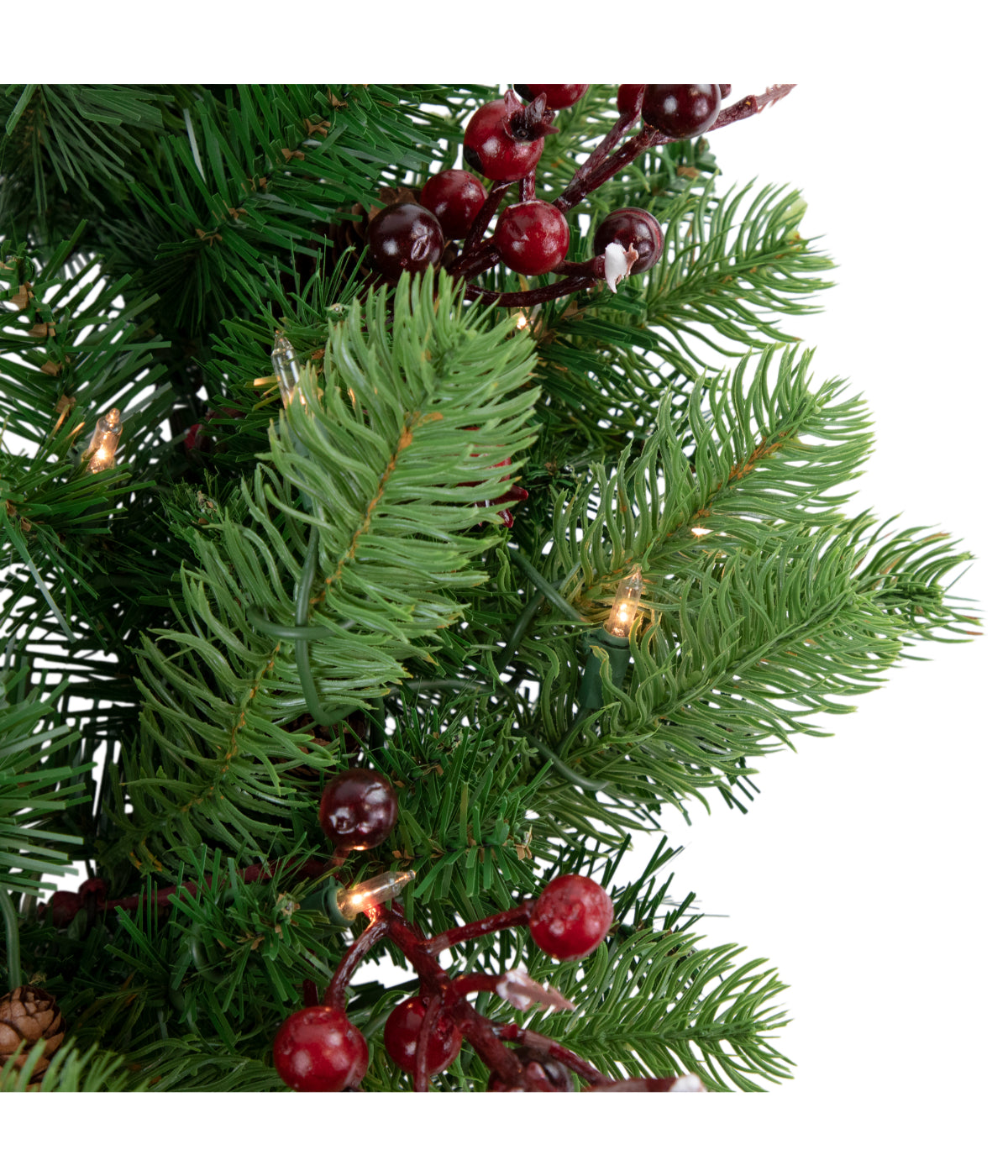  Noble Fir with Red Berries & Pine Cones Artificial Christmas Wreath with Pre-lit Clear Lights, 24