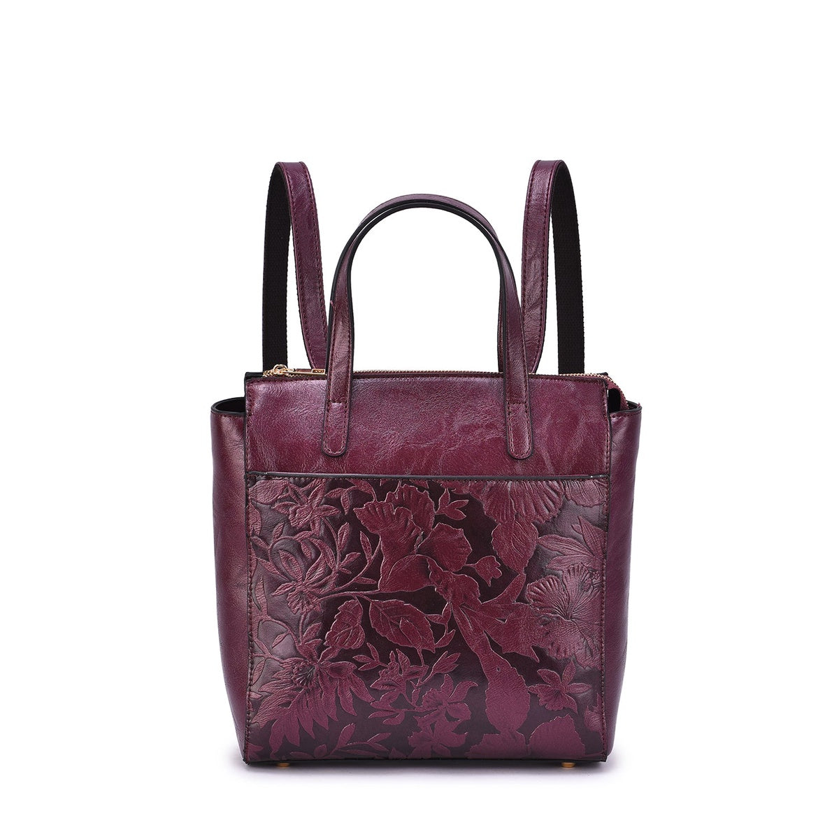  Mellow World Shia 3D Embossed Floral Convertible Shoulder Bag/Backpack - Maroon - Bonton