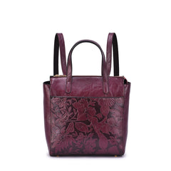 Shia 3D Embossed Floral Convertible Shoulder Bag/Backpack