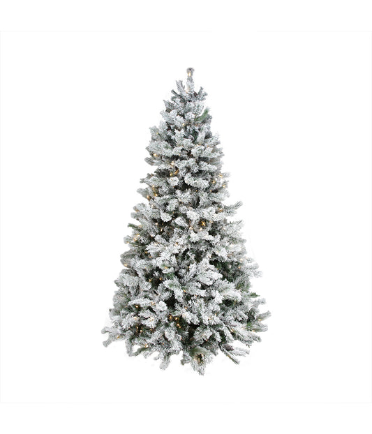 Flocked Victoria Pine Artificial Christmas Tree with Pre-Lit Dual Color LED Lights, 9'