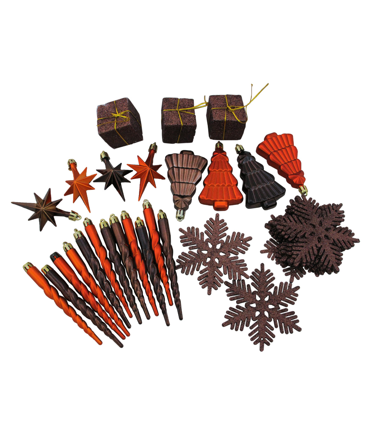  Chocolate Brown & Burnt Orange Shatterproof Christmas Ornaments 125 Count, 5.5