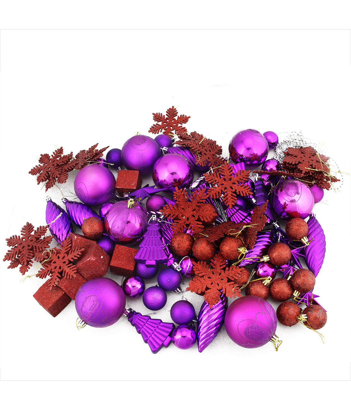 Purple & Red Shatterproof Christmas Ornaments, 125 Count, 5.5"