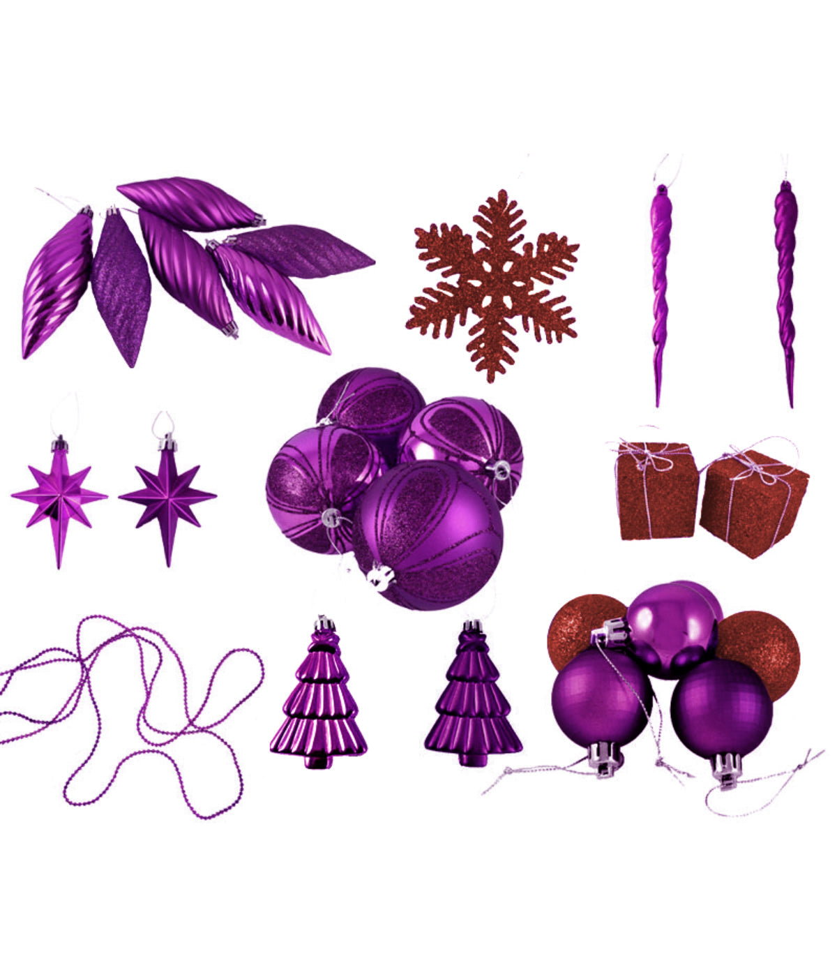  Purple & Red Shatterproof Christmas Ornaments, 125 Count, 5.5