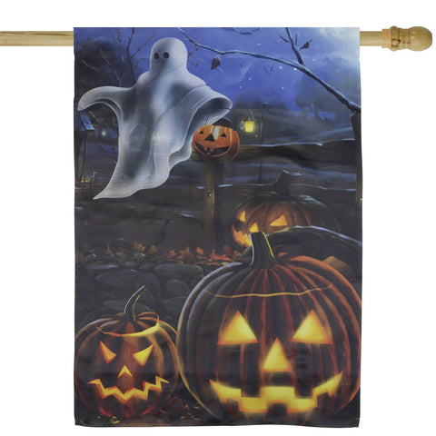 Pumpkins and Ghost Spooky Halloween Outdoor House Flag 28" X 40"