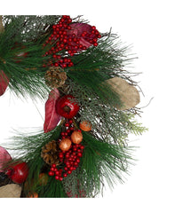 Autumn Harvest Pine Berry and Pomegranate Wreath Red