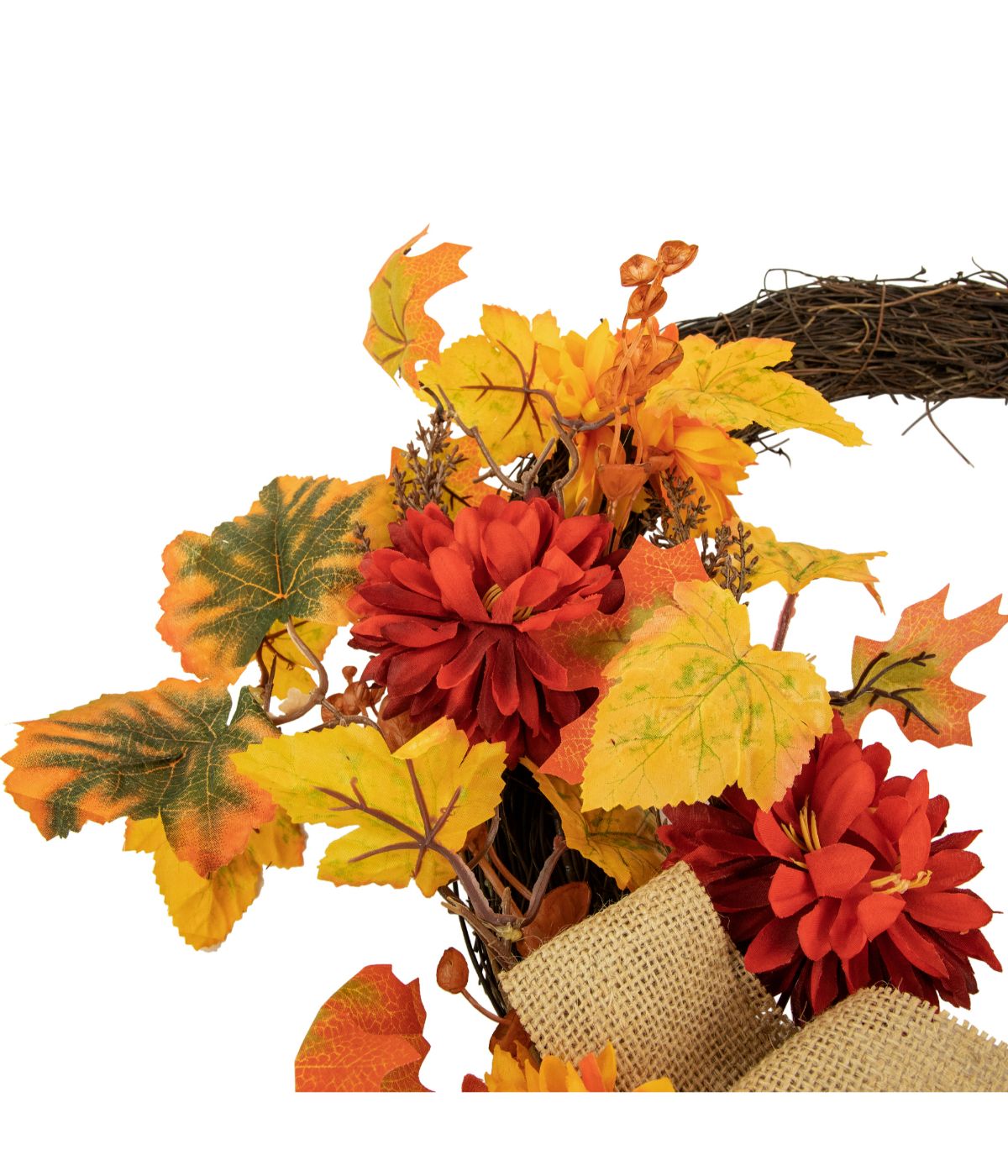  Fall Foliage with Mum Flowers Artificial Thanksgiving Twig Wreath Orange - Orange - Bonton