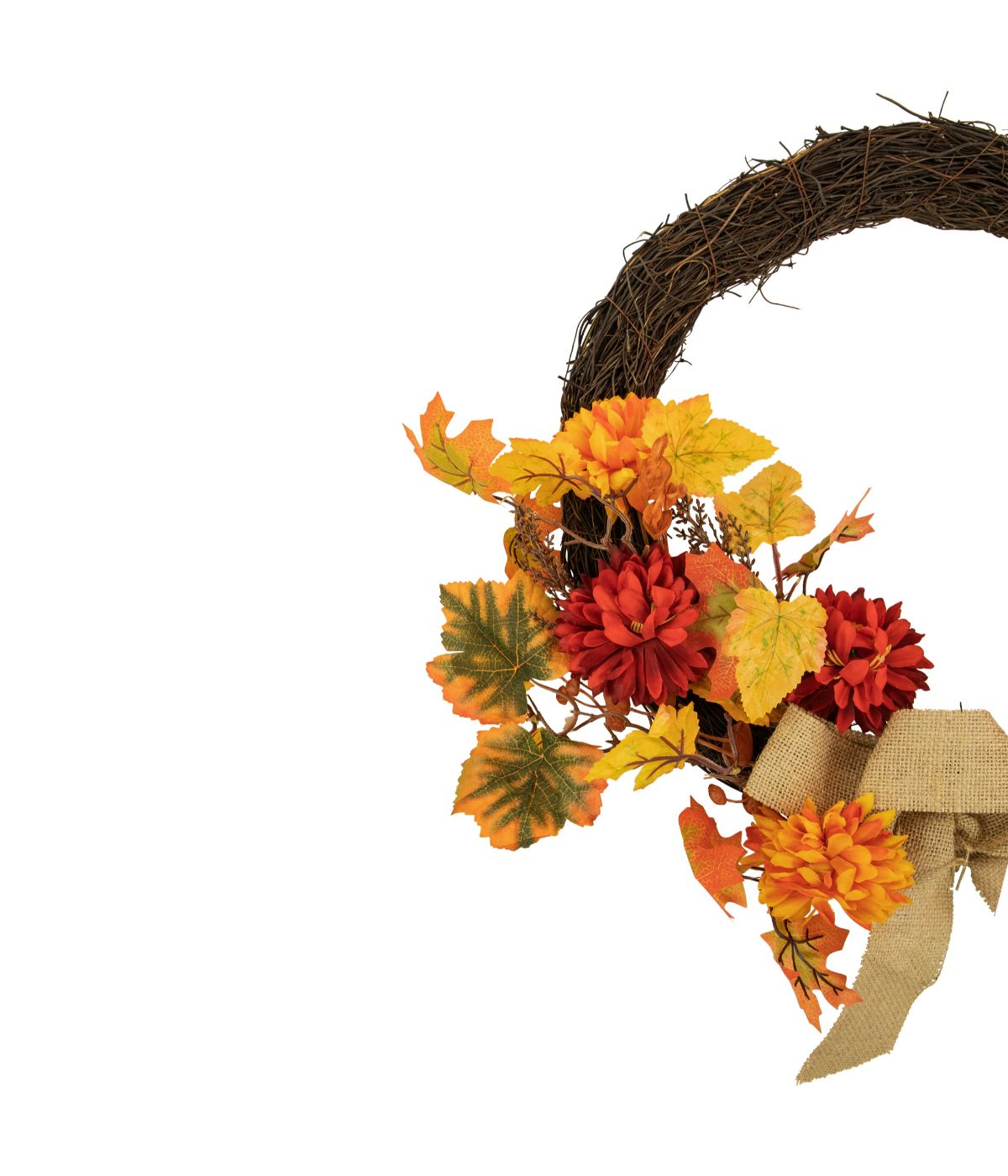  Fall Foliage with Mum Flowers Artificial Thanksgiving Twig Wreath Orange - Orange - Bonton