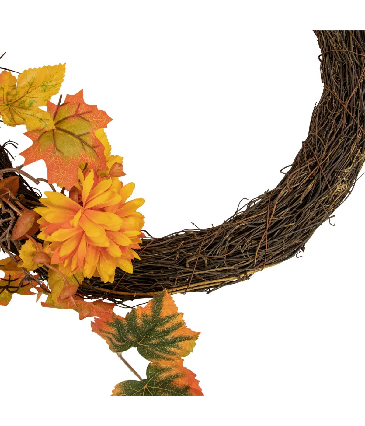  Fall Foliage with Mum Flowers Artificial Thanksgiving Twig Wreath Orange - Orange - Bonton