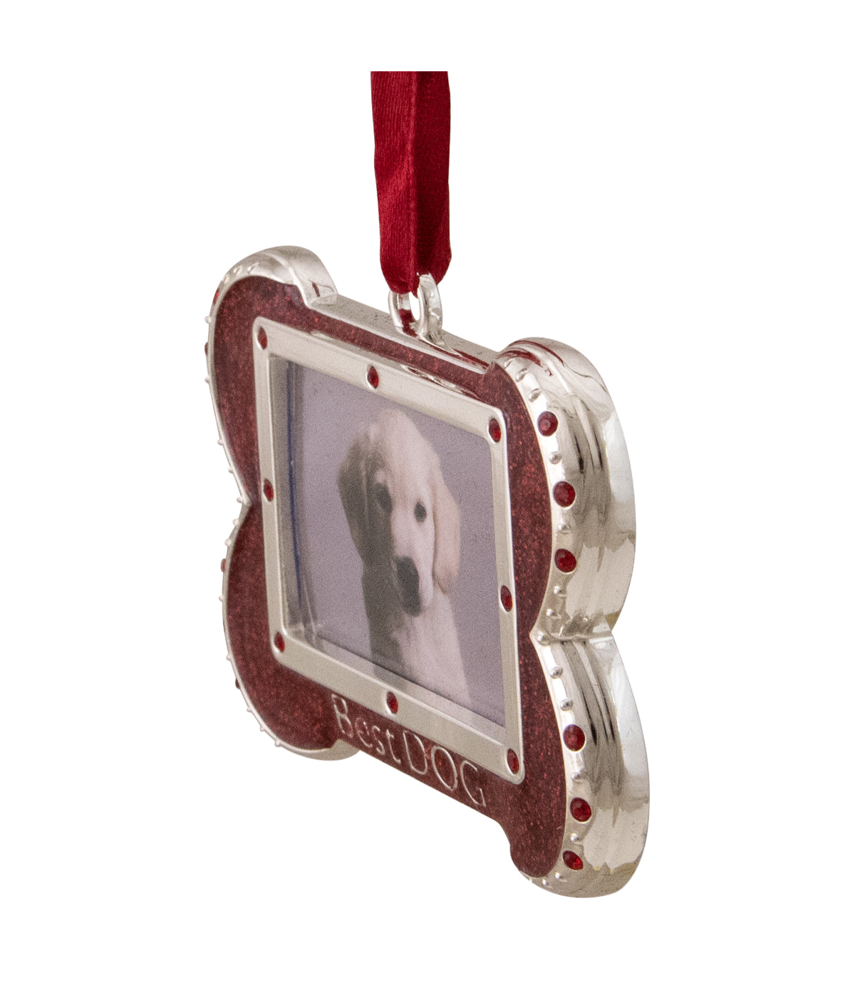  NorthLight Red & Silver-Plated Best Dog Bone Christmas Ornament with European Crystals, 3