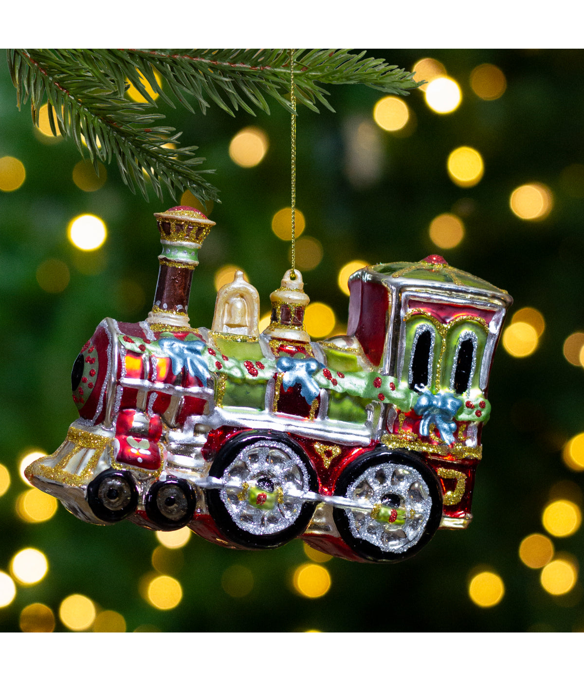  Glittered Train Glass Christmas Ornament, 5.5