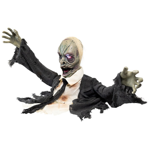 Lighted and Animated Groundbreaking Zombie Halloween Decoration - 19" - White Lights