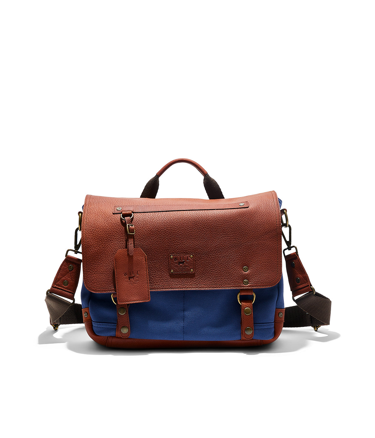  Will Leather Goods Wallace Canvas & Leather Messenger - Navy/Cognac - Bonton