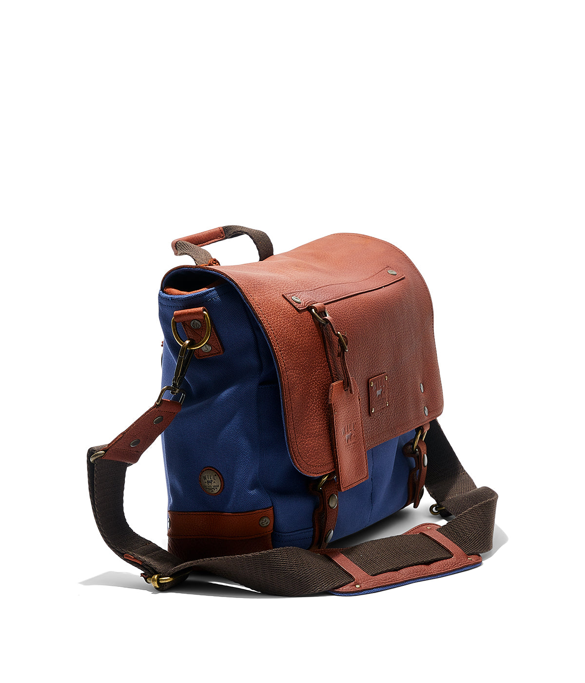  Will Leather Goods Wallace Canvas & Leather Messenger - Navy/Cognac - Bonton