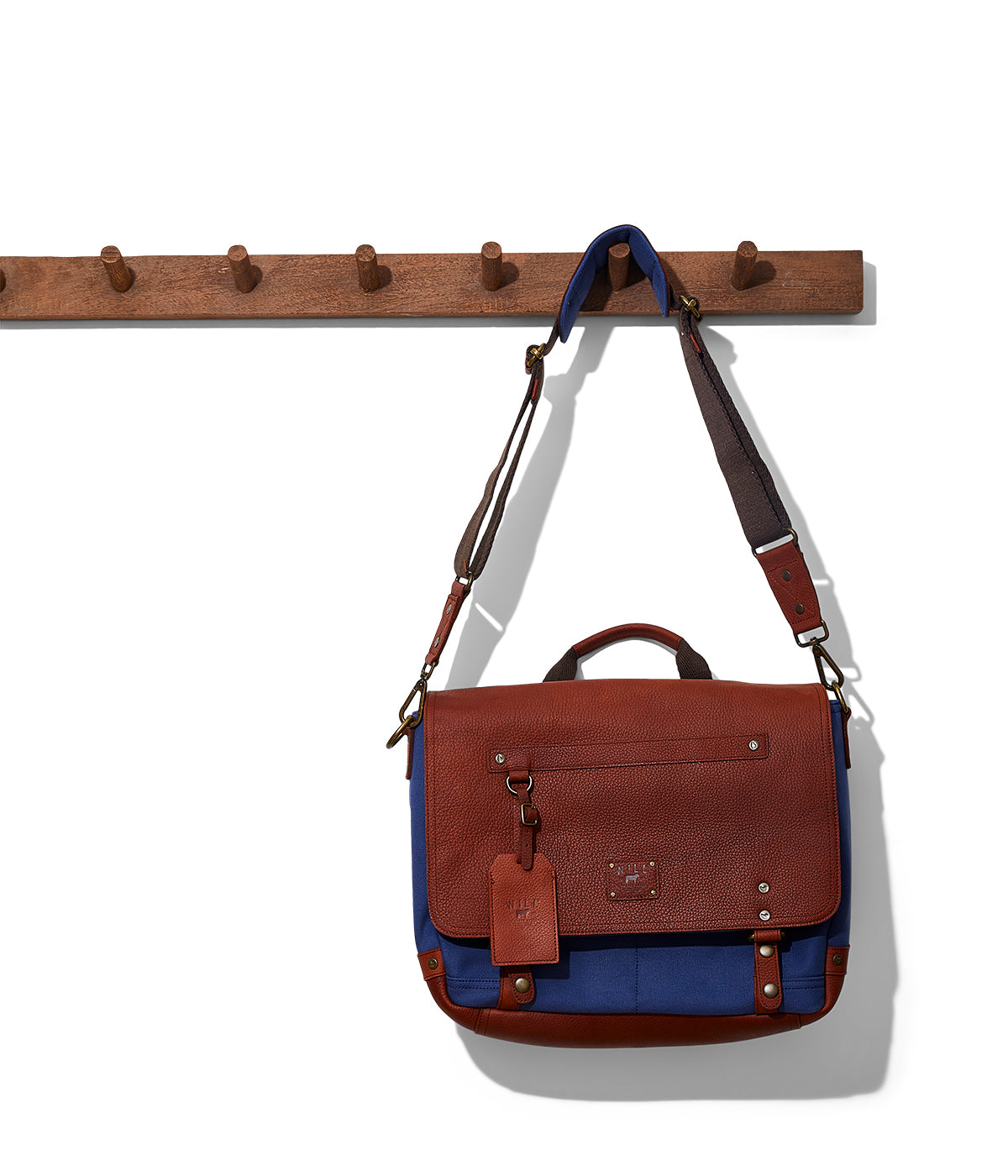  Will Leather Goods Wallace Canvas & Leather Messenger - Navy/Cognac - Bonton