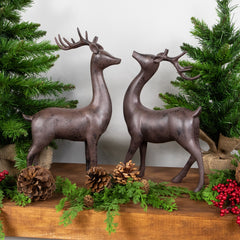 Standing Deer Christmas Decorations - 14" - Brown - Set of 2