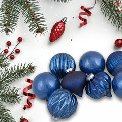 Finial and Glass Ball Christmas Ornaments - 3.25" - Royal Blue - Set of 12