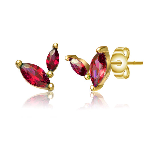 Kids 14k Gold Plated Colored Cubic Zirconia Fern Leaf Stud Earrings