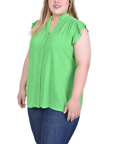 Plus Size Short Flutter Sleeve Crepon Blouse