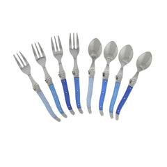 Laguiole Cocktail or Dessert Spoons and Forks, Set of 8, Shades of Blue