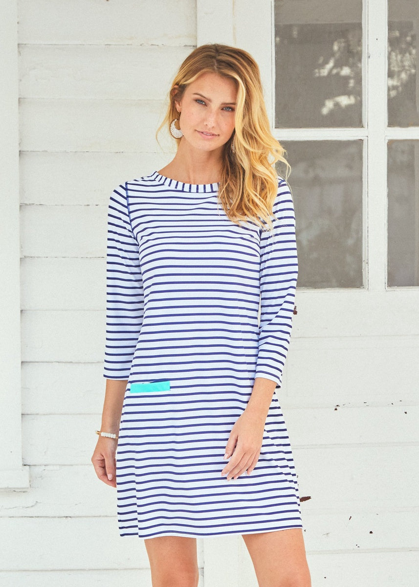  Cabana Life Navy Stripe Cabana Shift Dress - XS - Bonton