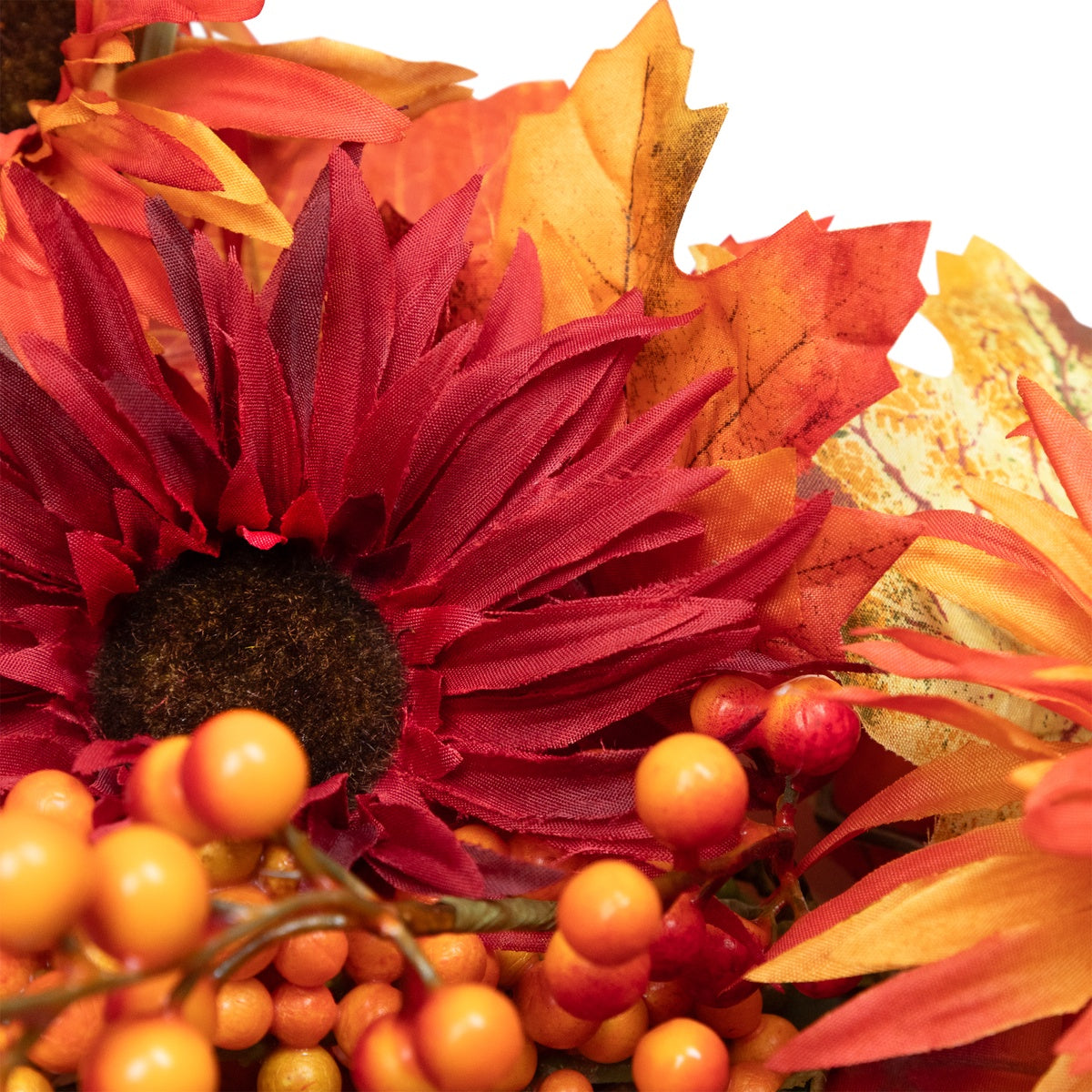  Northlight Leaves and Flowers Fall Harvest Wreath - 24-Inch  Unlit - Default Title - Bonton