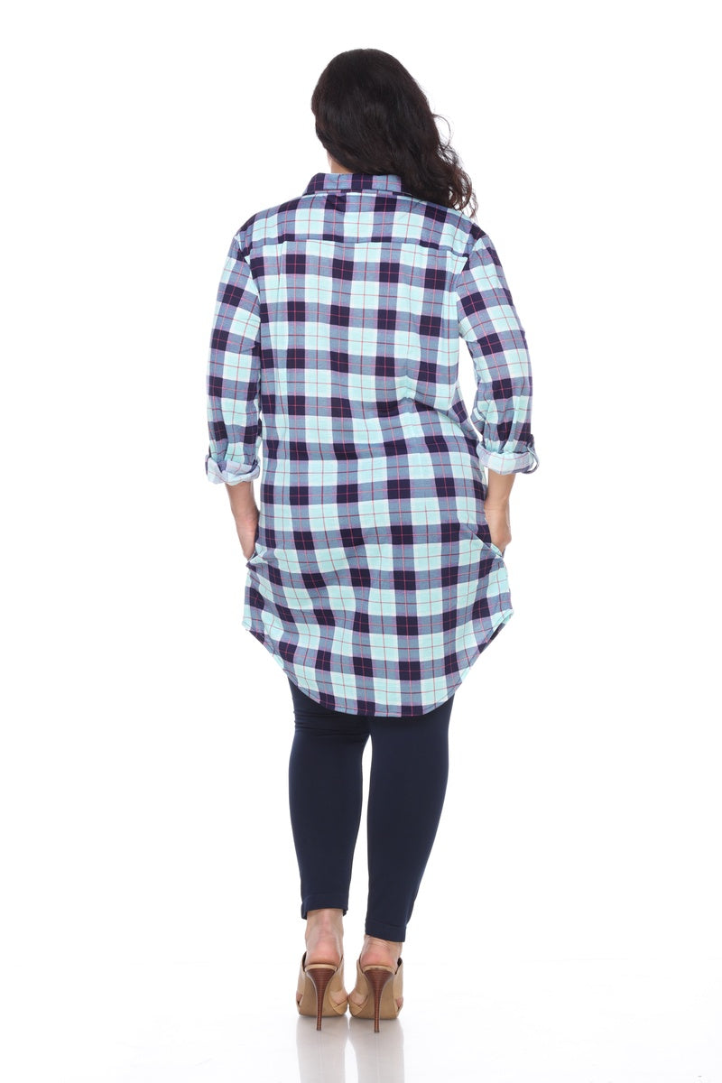  White Mark Plus Piper Stretchy Plaid Tunic - 2X - Bonton