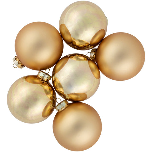 6ct Champagne Gold 2-Finish Glass Ball Christmas Ornament Set 3.25"