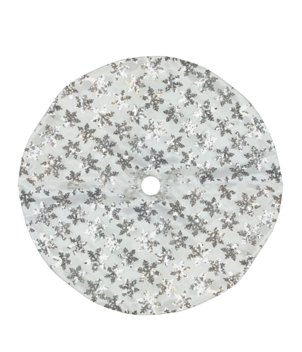  White & Silver Sequin Snowflake Mini Christmas Tree Skirt, 20