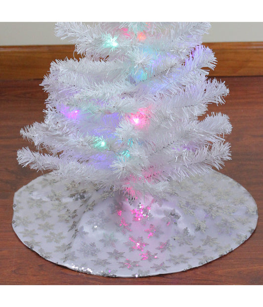 White & Silver Sequin Snowflake Mini Christmas Tree Skirt, 20"