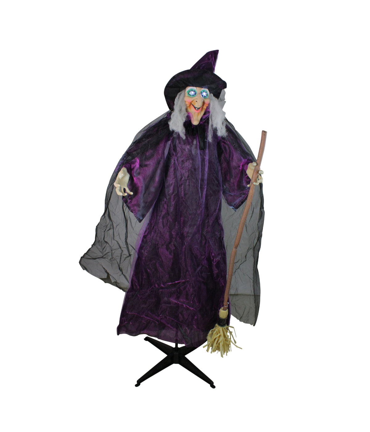 Standing Witch and Broomstick Animated Halloween Figure Decoration