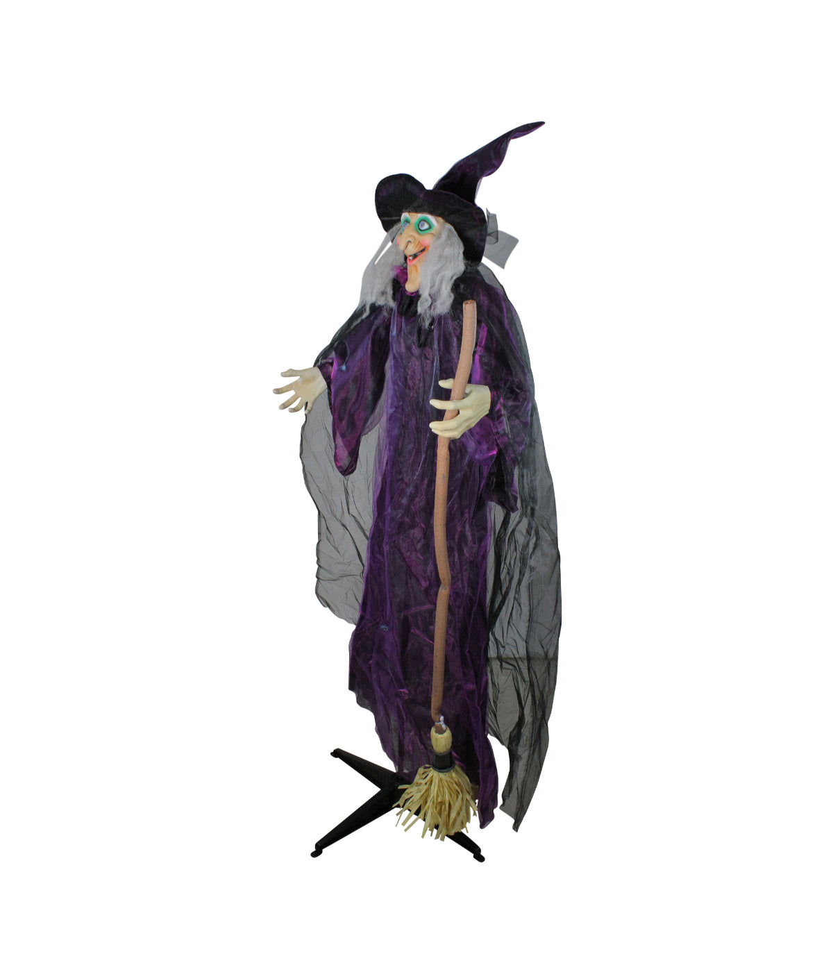 Standing Witch and Broomstick Animated Halloween Figure Decoration