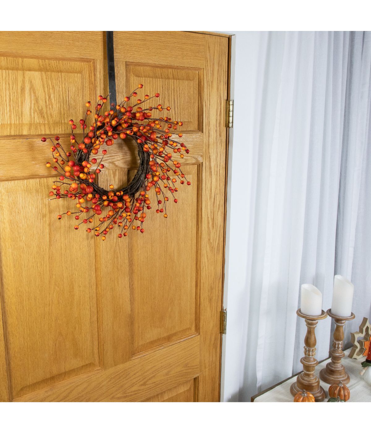  Orange Berries and Twig Artificial Fall Harvest Wreath Orange - Orange - Bonton