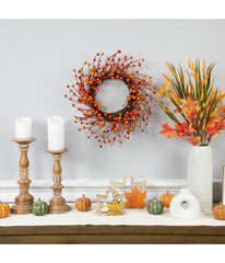 Orange Berries and Twig Artificial Fall Harvest Wreath Orange