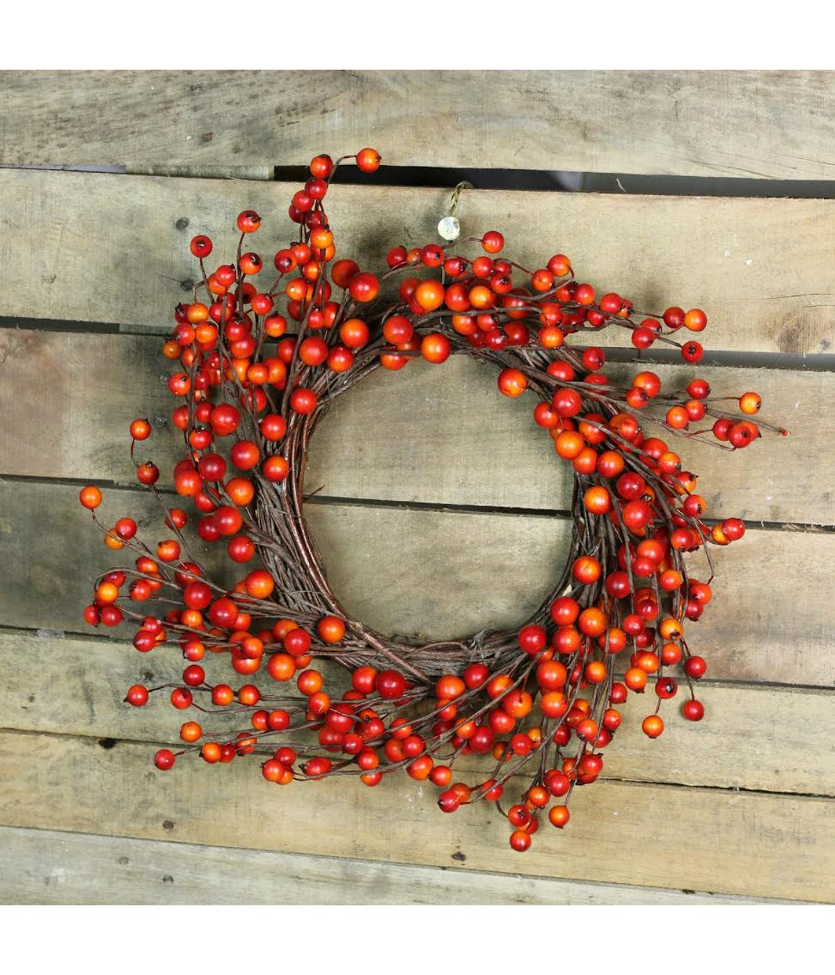  Orange Berries and Twig Artificial Fall Harvest Wreath Orange - Orange - Bonton