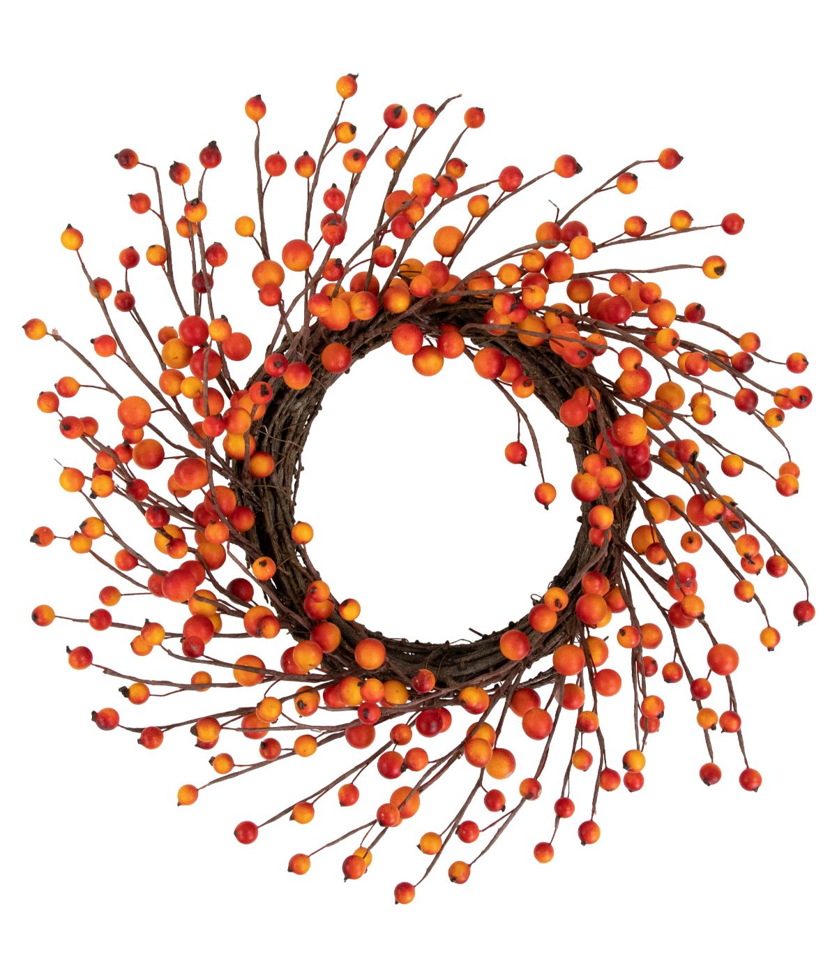  Orange Berries and Twig Artificial Fall Harvest Wreath Orange - Orange - Bonton