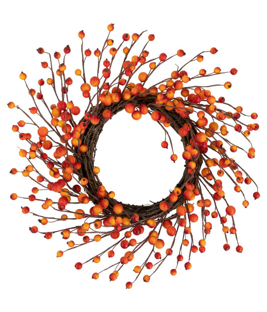 Orange Berries and Twig Artificial Fall Harvest Wreath Orange