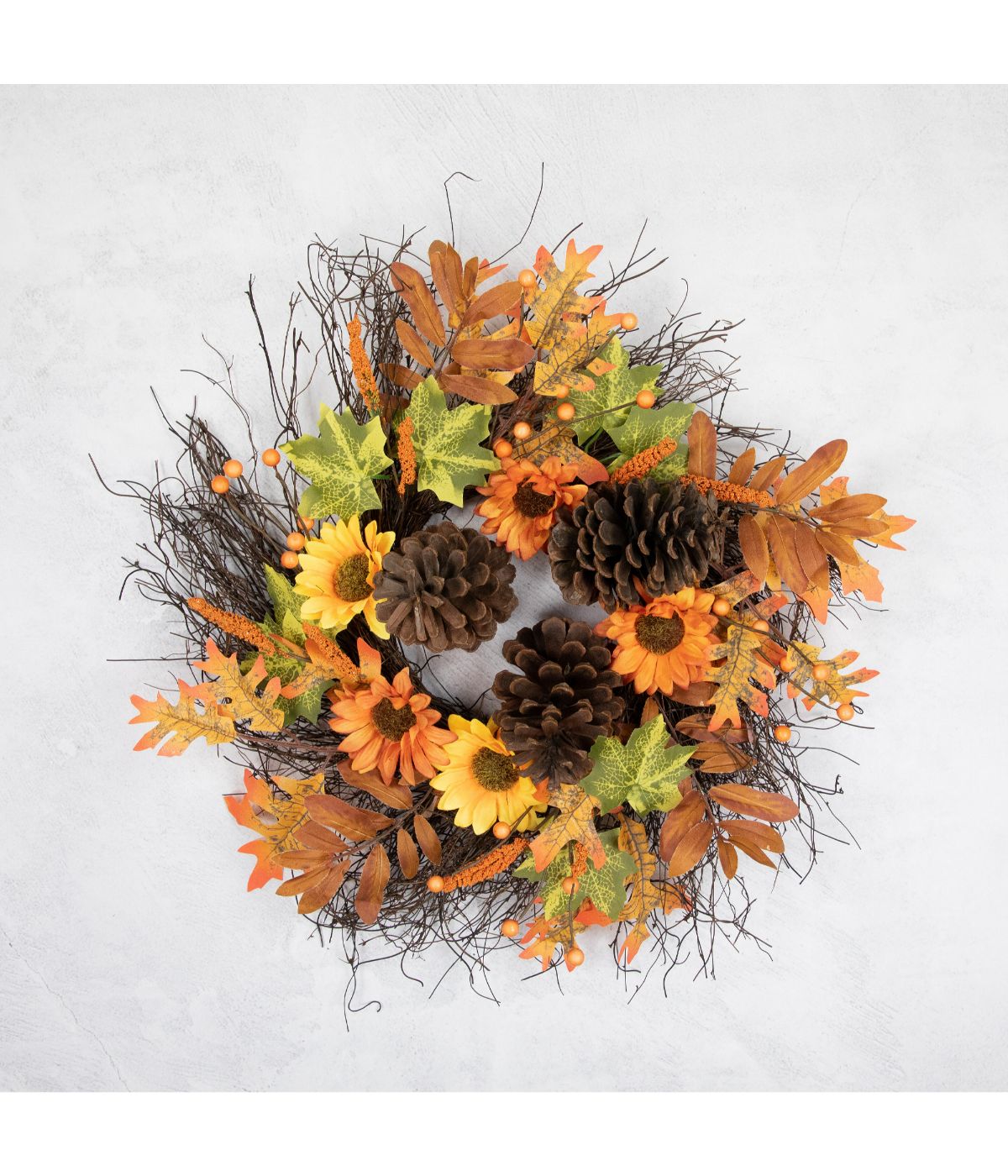  Sunflowers and Pine Cones Fall Artificial Thanksgiving Wreath Orange - Orange - Bonton