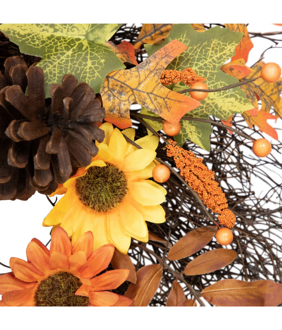  Sunflowers and Pine Cones Fall Artificial Thanksgiving Wreath Orange - Orange - Bonton