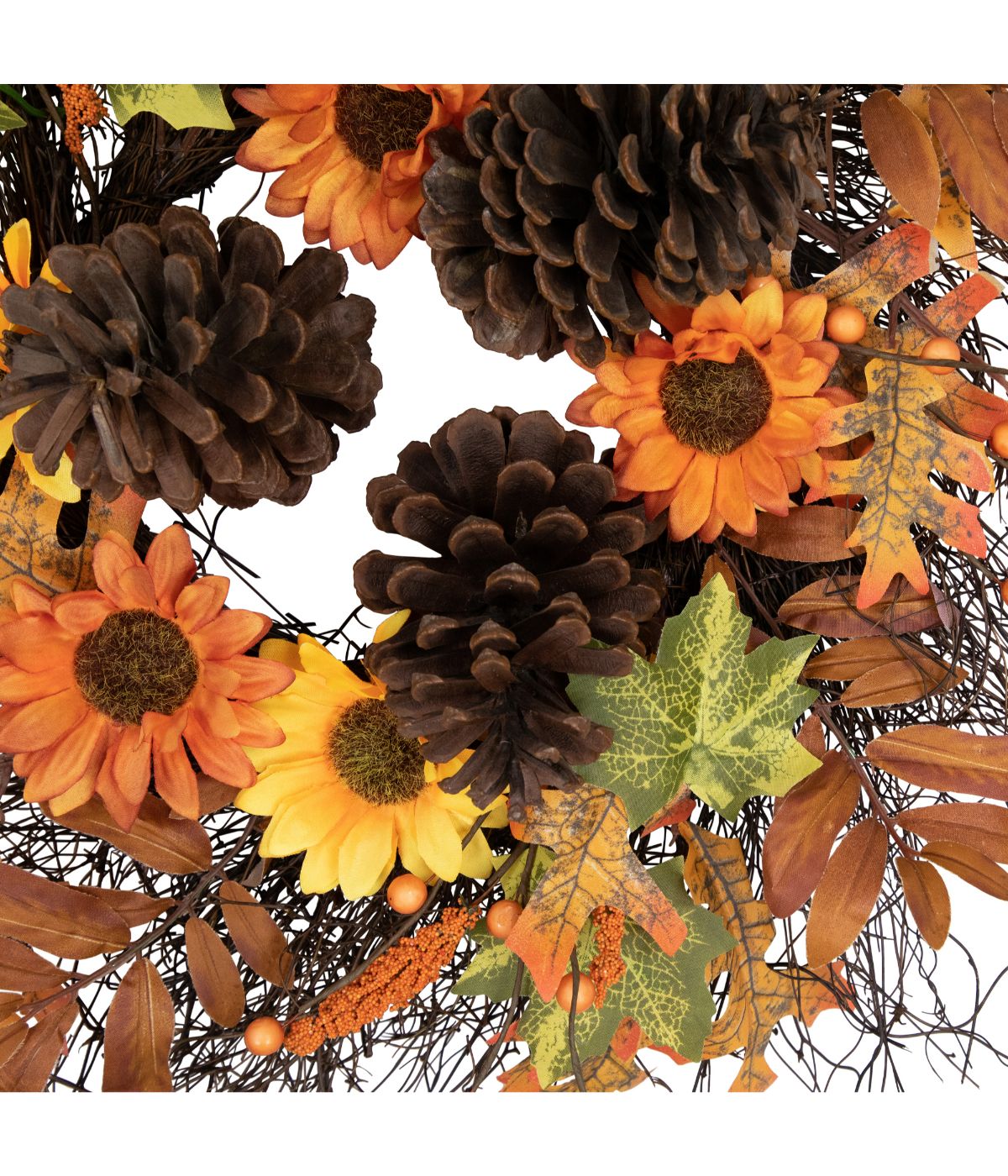  Sunflowers and Pine Cones Fall Artificial Thanksgiving Wreath Orange - Orange - Bonton