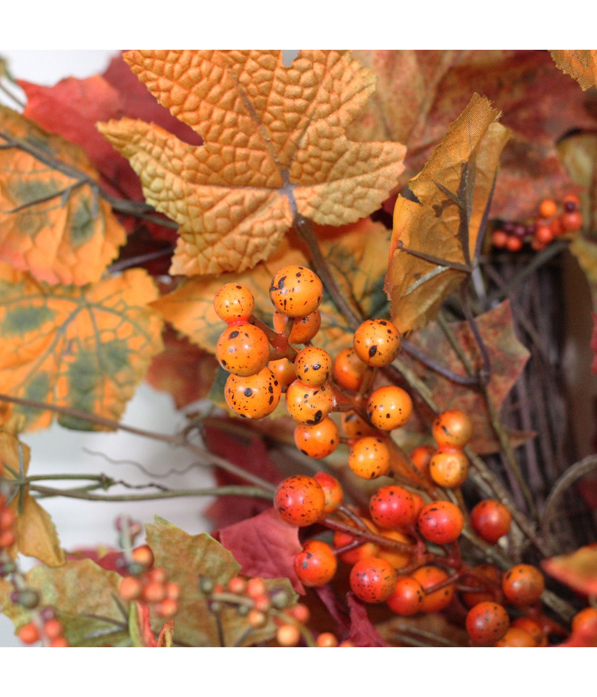  Fall Harvest Gold Berries and Autumn Leaves Artificial Twig Wreath Orange - Orange - Bonton