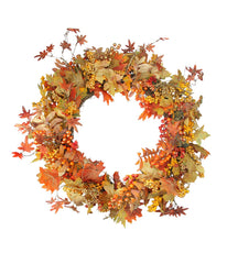 Fall Harvest Gold Berries and Autumn Leaves Artificial Twig Wreath Orange