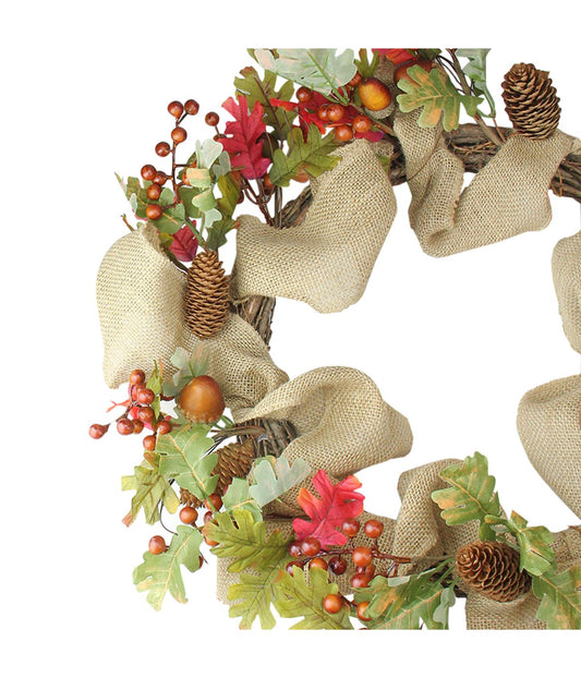 Berry and Pine Cones Artificial Thanksgiving Wreath Beige