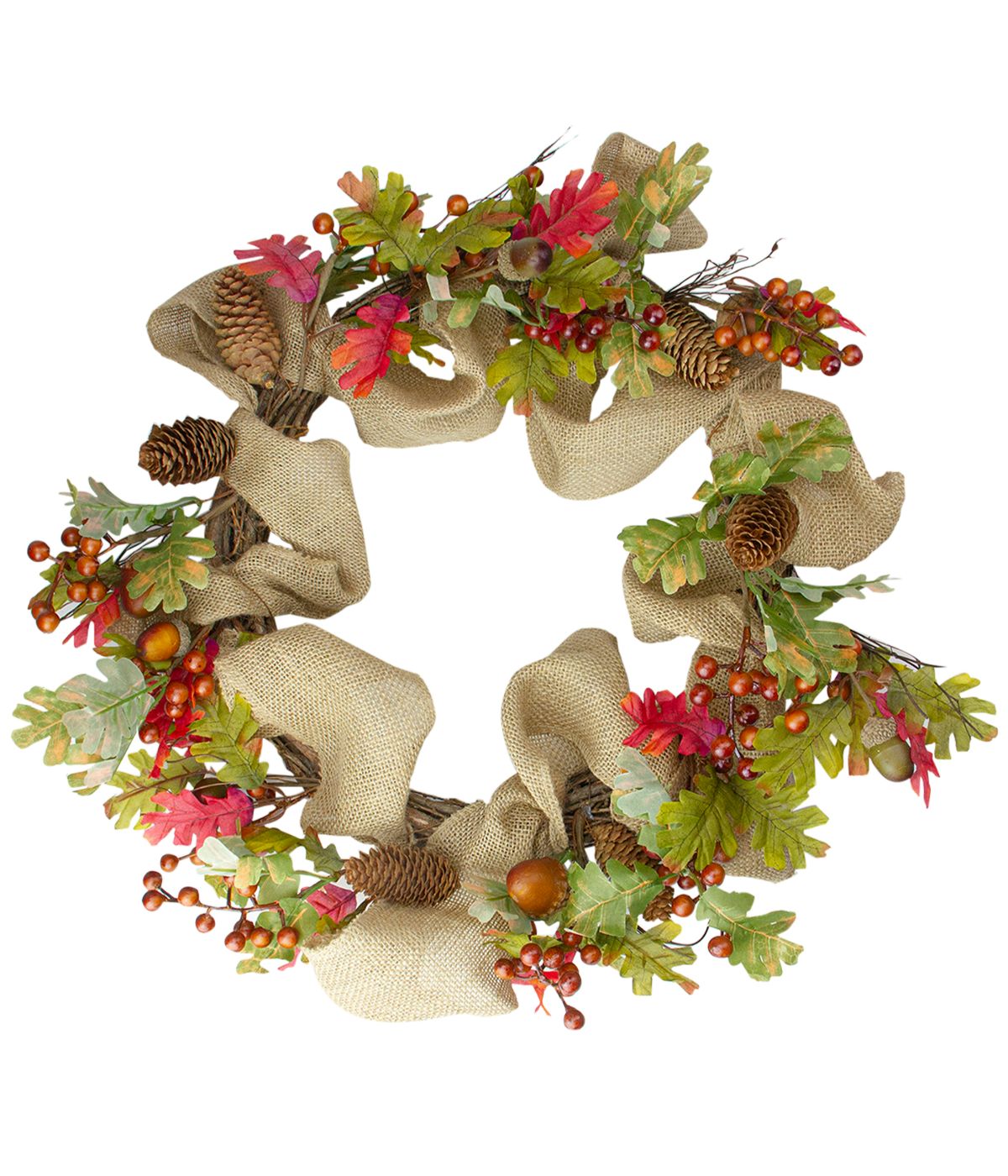  Berry and Pine Cones Artificial Thanksgiving Wreath Beige - Beige - Bonton