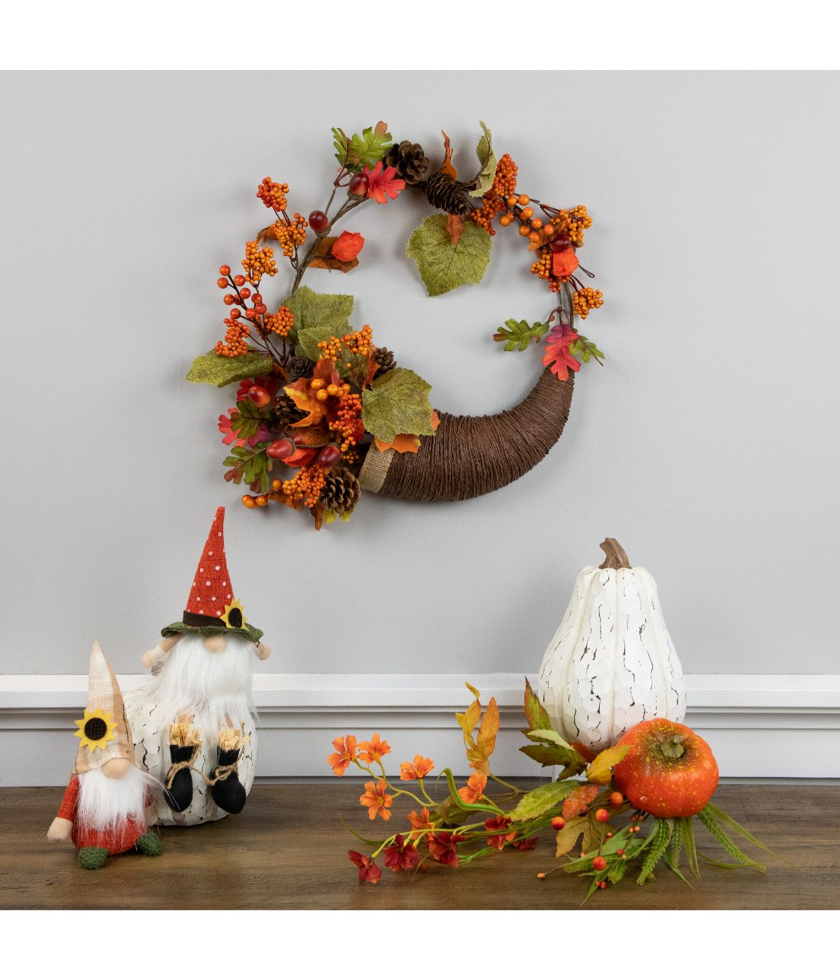  Brown and Orange Leaves and Berries Fall Harvest Wreath Brown - Brown - Bonton