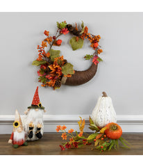 Brown and Orange Leaves and Berries Fall Harvest Wreath Brown