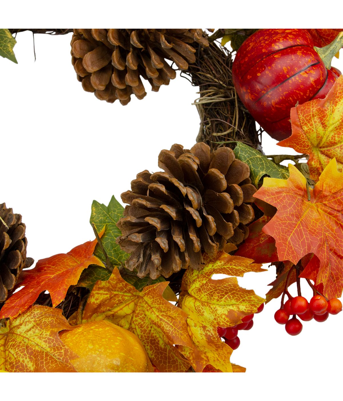  Leaves Pine Cones and Pumpkins Artificial Fall Harvest Wreath Orange - Orange - Bonton